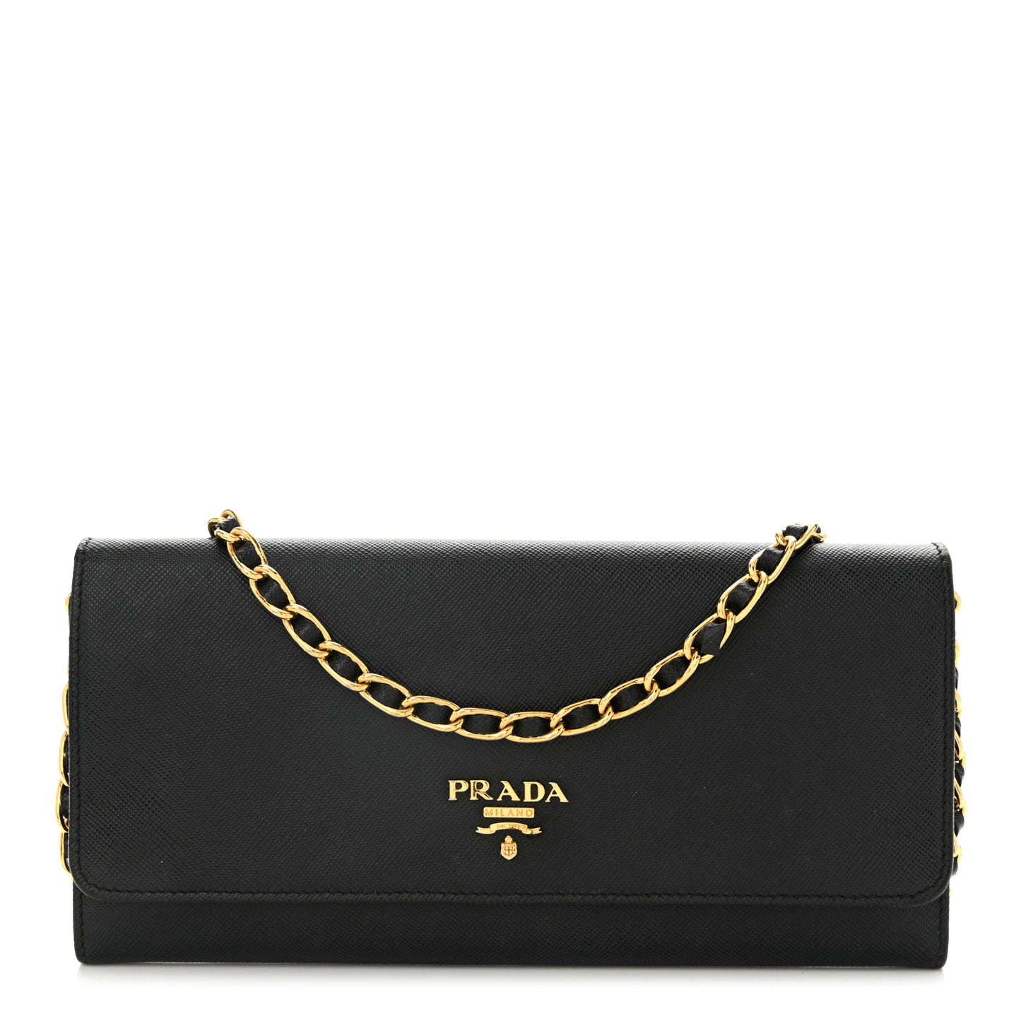 Saffiano Metal Oro Chain Wallet Black