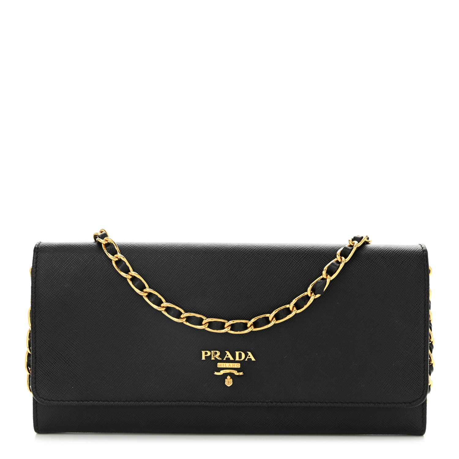 Prada Saffiano Metal Oro Chain Wallet Black 1 of 12