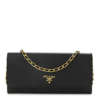 Prada Saffiano Metal Oro Chain Wallet Black 1 of 12