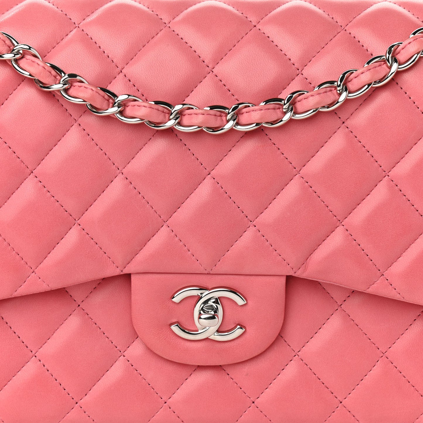 Lambskin Quilted Jumbo Double Flap Pink