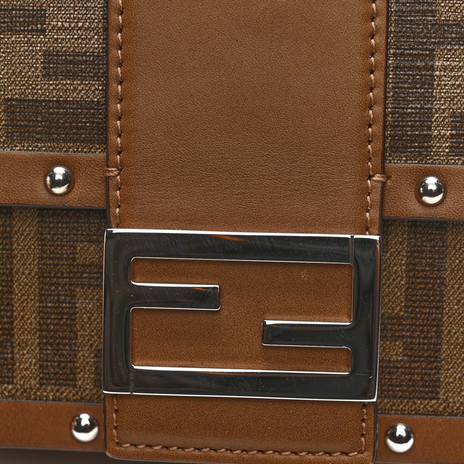 Fendi Shiny Glazed Fabric Vachetta FF 1974 Mini Baguette Trunk