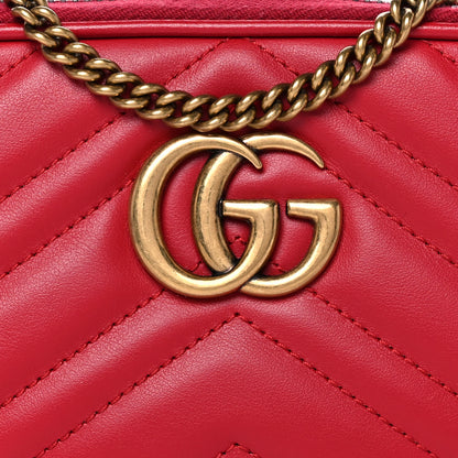 Gucci Calfskin Matelasse Mini GG Marmont Chain Crossbody Bag Hibiscus Red 8 of 11