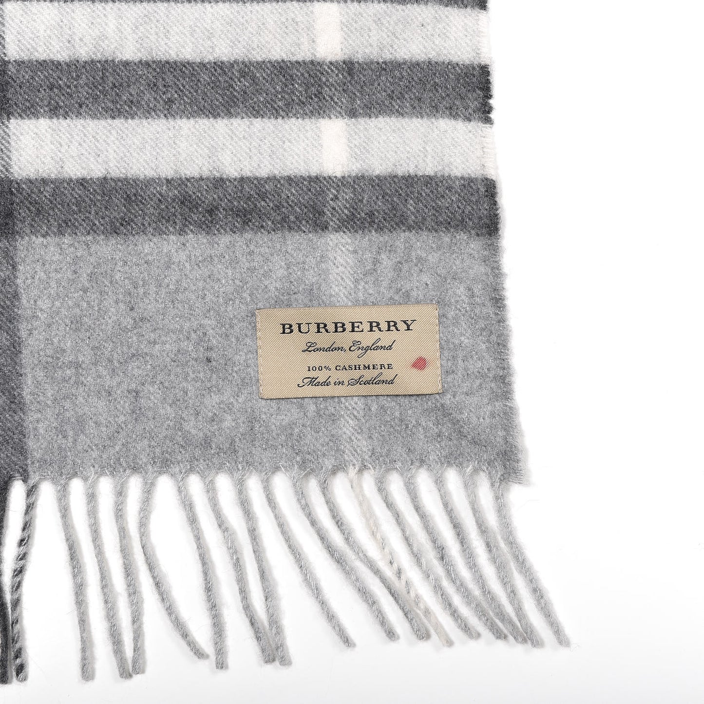 Cashmere Giant Check Fringe Scarf Pale Grey