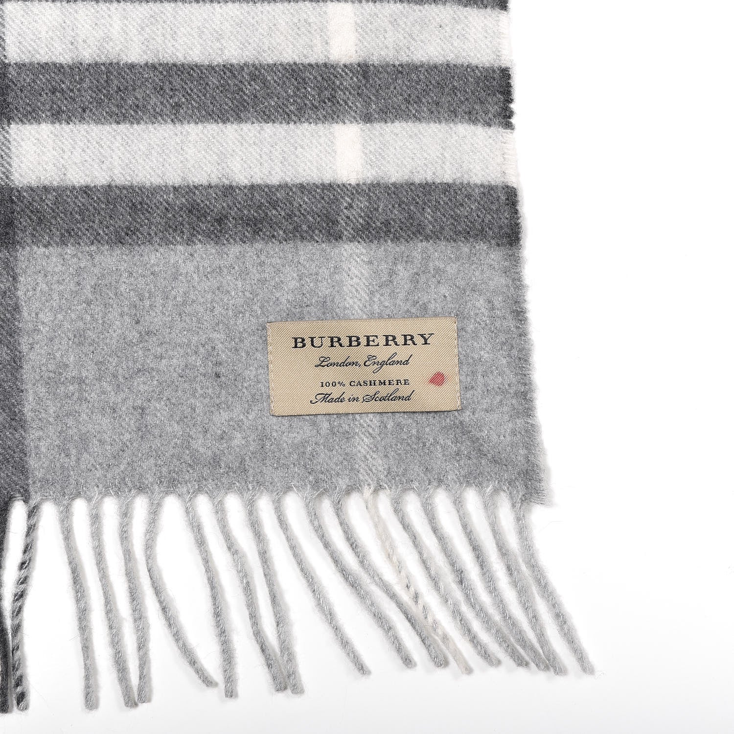Burberry Cashmere Giant Check Fringe Scarf Pale Grey 3 of 3