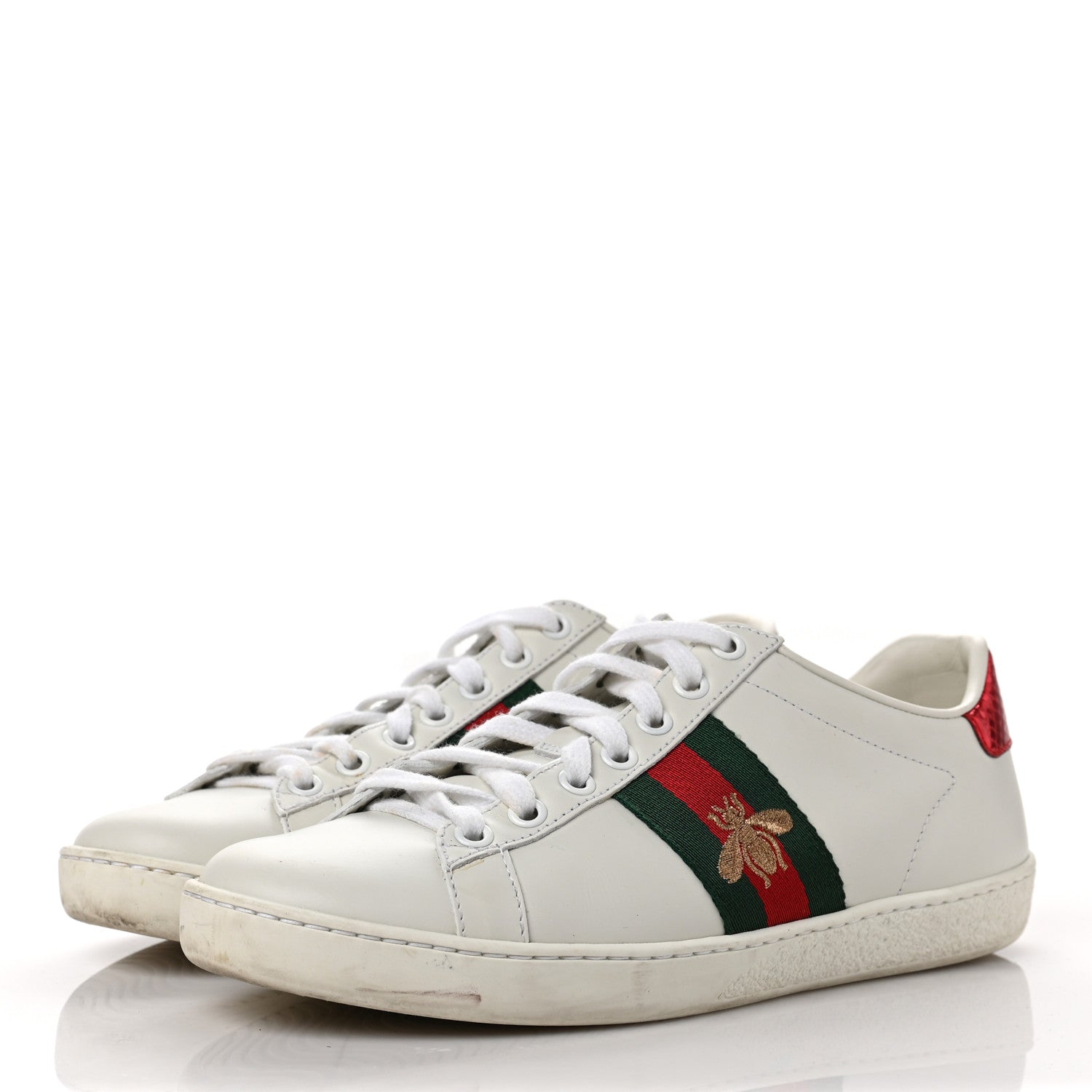 Gucci Calfskin Ayers Bee Embroidered Womens Ace Sneakers 36 White Green 3 of 12