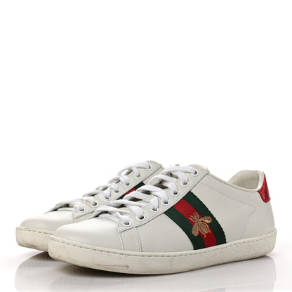 Gucci Calfskin Ayers Bee Embroidered Womens Ace Sneakers 36 White Green 3 of 12