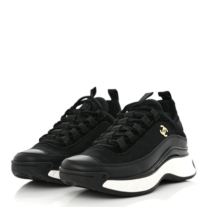 Chanel Velvet Calfskin Mixed Fibers CC Sneakers 35.5 Black 3 of 9