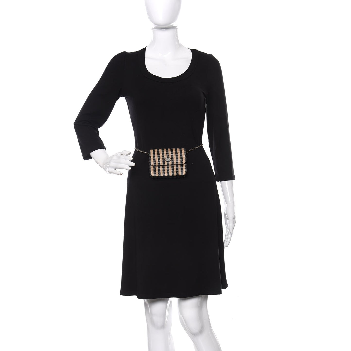 Raffia Jute Striped Belt Bag Black Beige