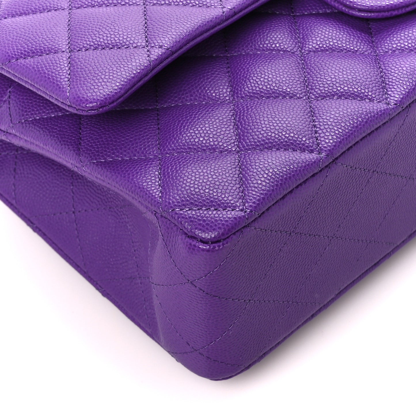 Caviar Quilted Medium Double Flap Purple