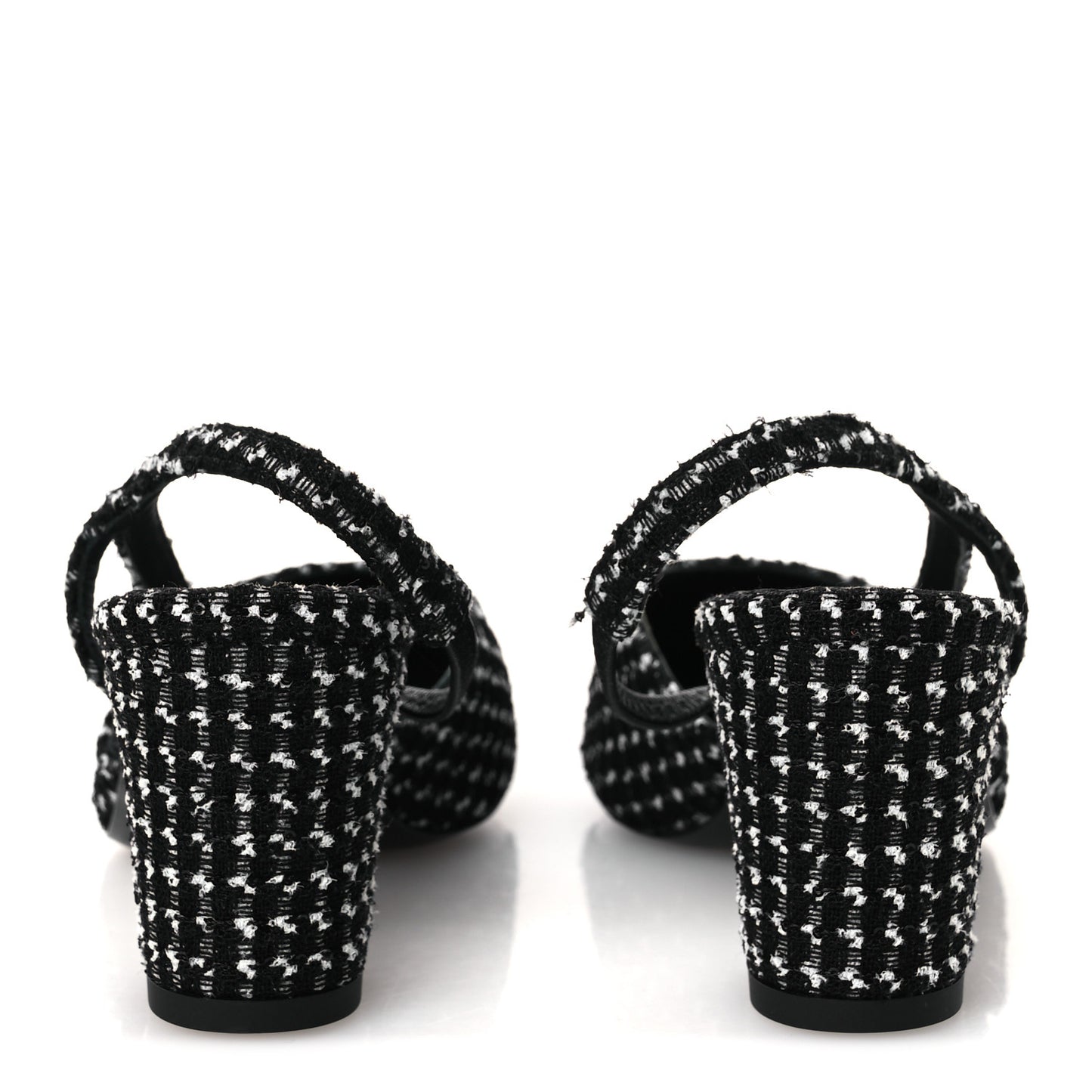 Tweed Grosgrain Cap Toe CC Slingback Pumps 35 Black White