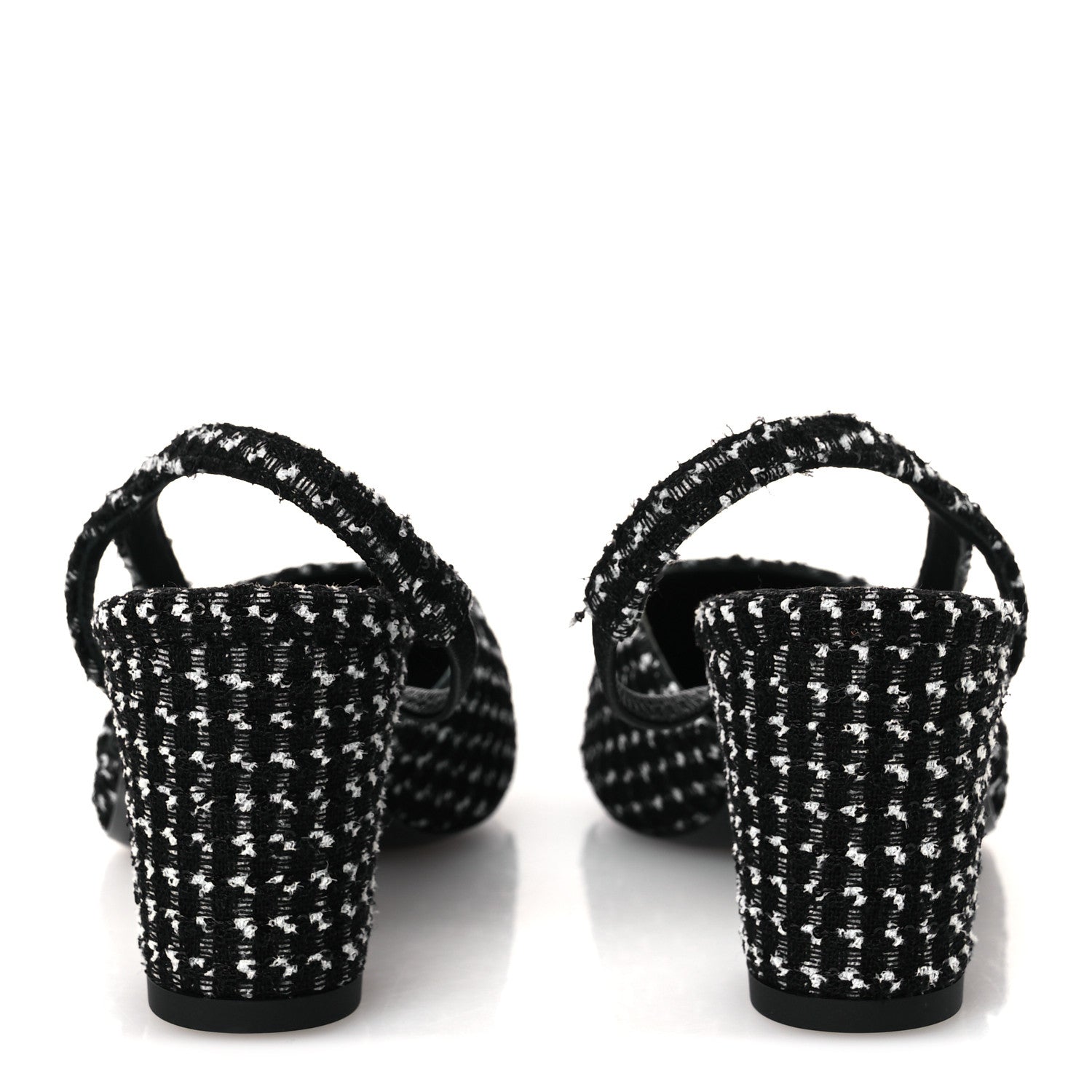 Chanel Tweed Grosgrain Cap Toe CC Slingback Pumps 35 Black White 6 of 12