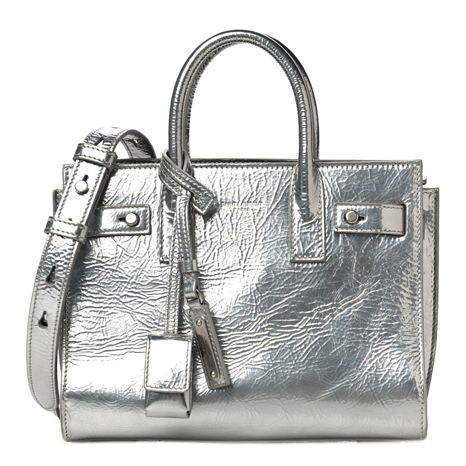 Saint Laurent Metallic Crinkled Calfskin Nano Supple Sac De Jour Silver 1 of 17