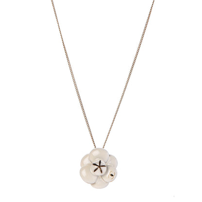 Chanel Enamel CC Camellia Pendant Necklace Gold White 1 of 5