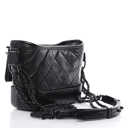 Chanel Aged Calfskin Quilted Small Gabrielle Hobo Black 3 of 9