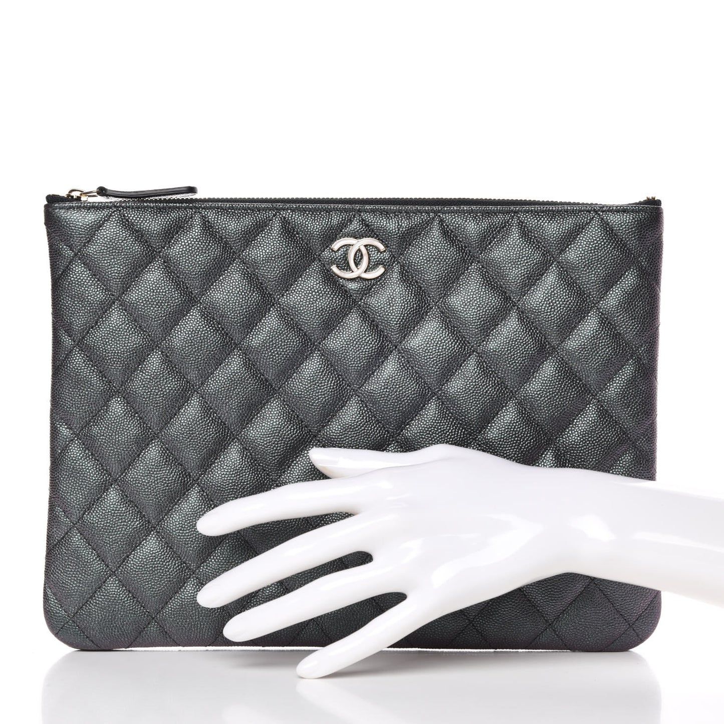 Iridescent Caviar Quilted Medium Cosmetic Case Black