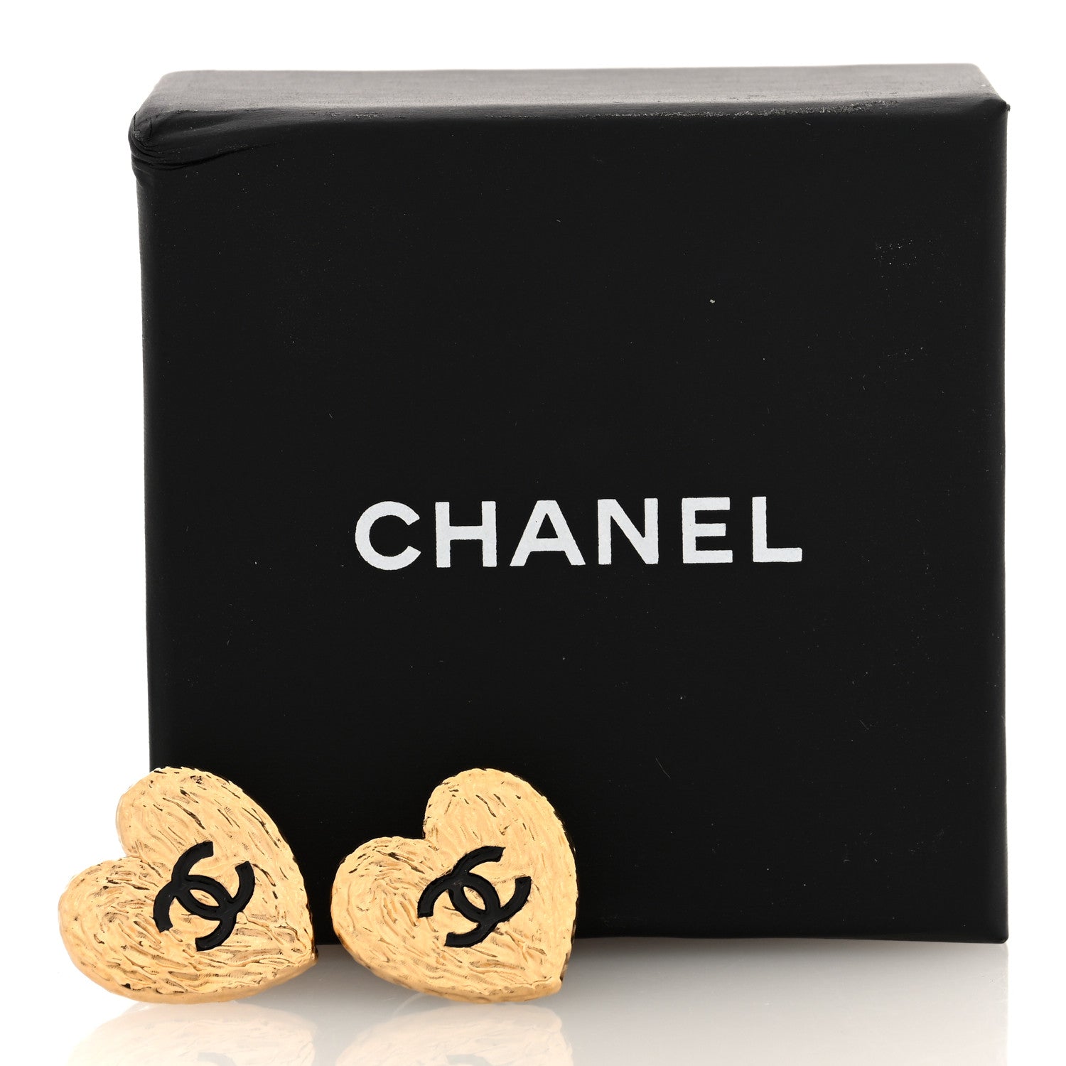Chanel Metal Enamel CC Heart Earrings Gold Black 5 of 5