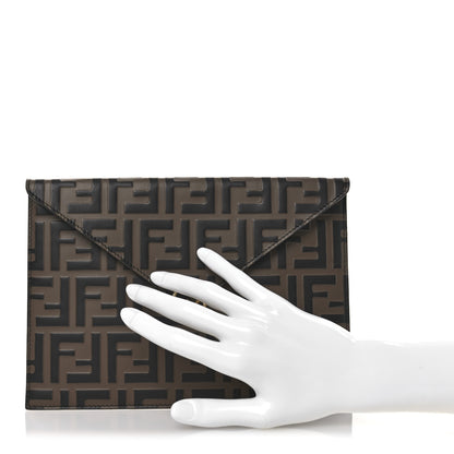 Fendi Vitello Soft F is Fendi Bi-Color FF 1974 Embossed Envelope Pouch Maya Black 2 of 8