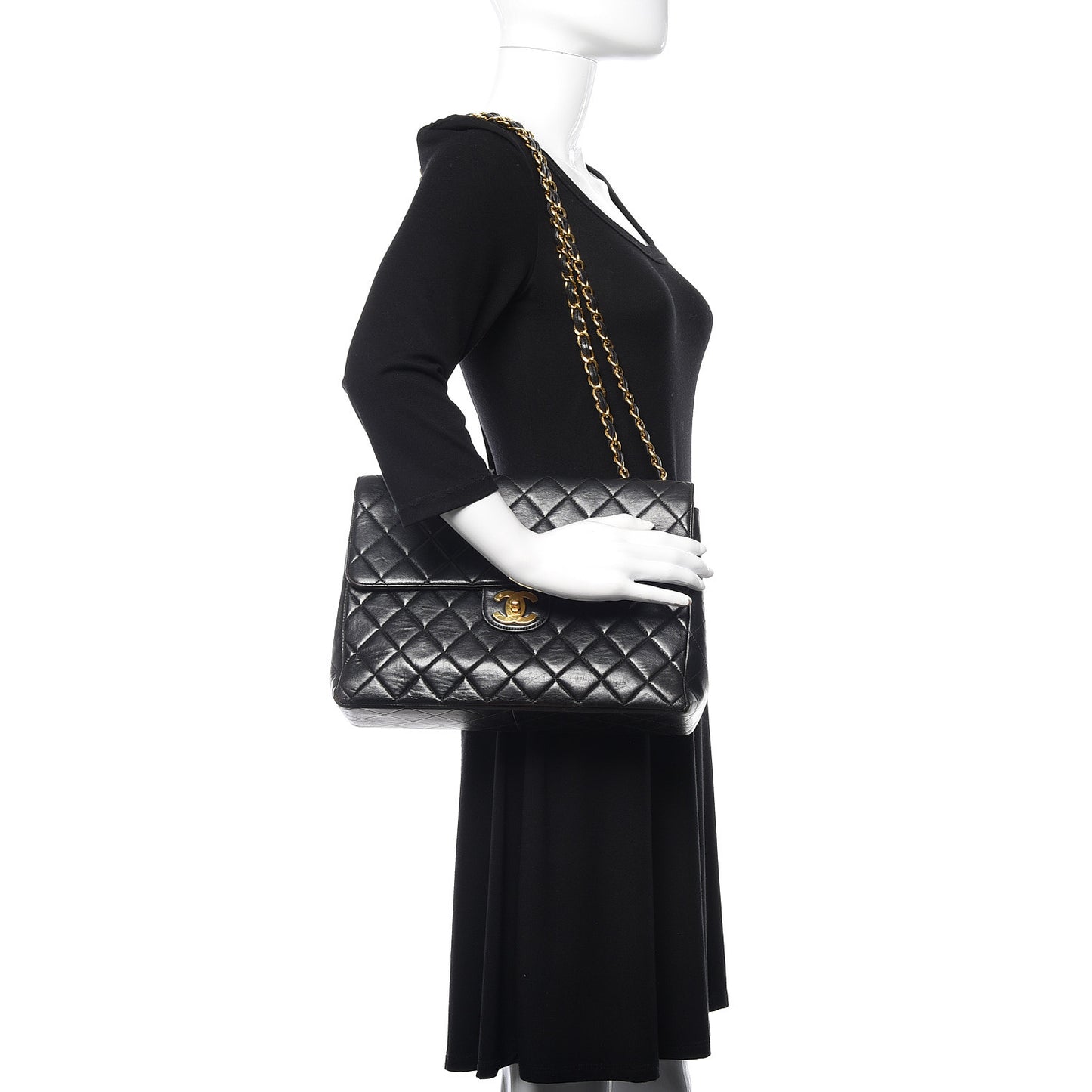 Lambskin Quilted Jumbo Single Flap Black