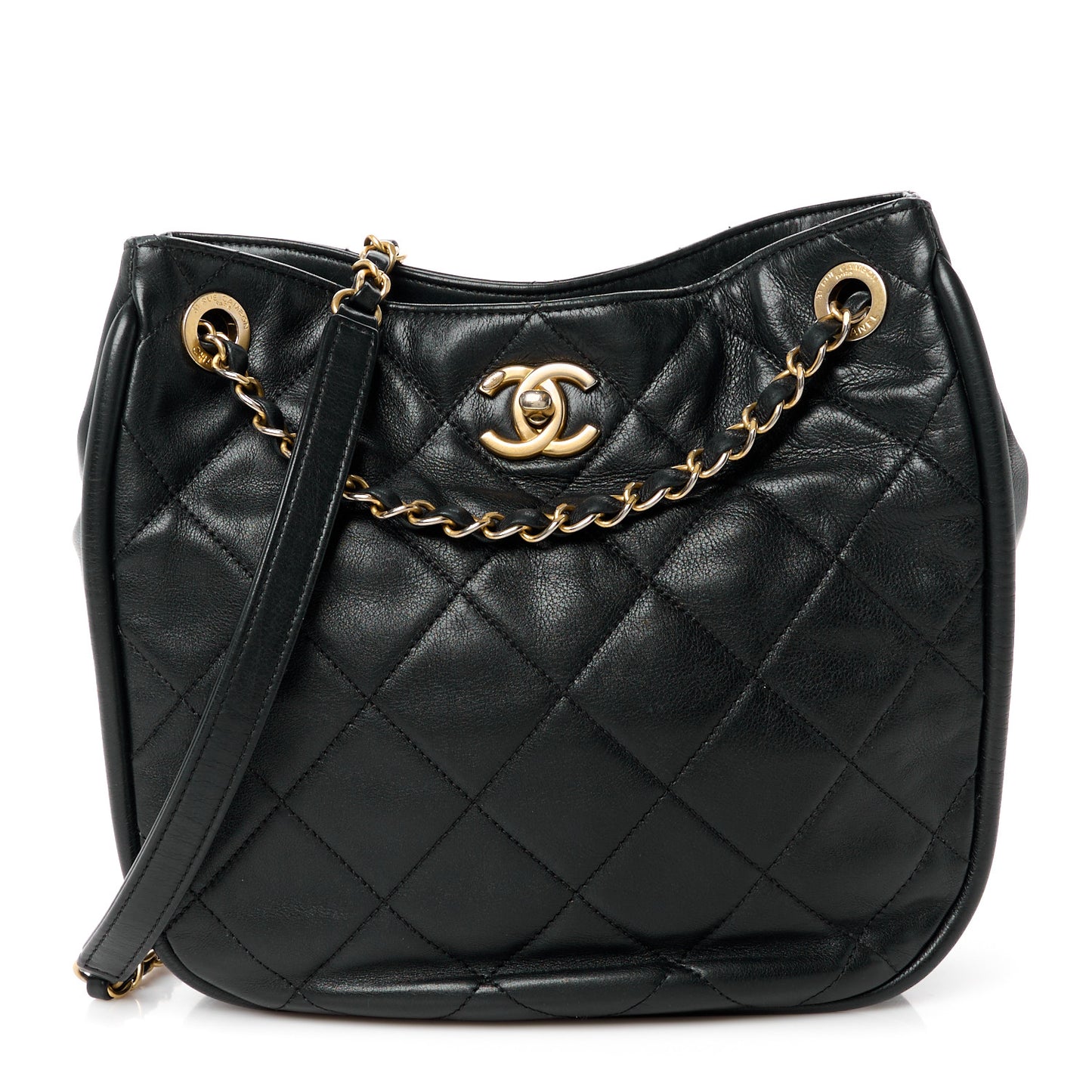 Shiny Lambskin Quilted Fashion Therapy Hobo Black