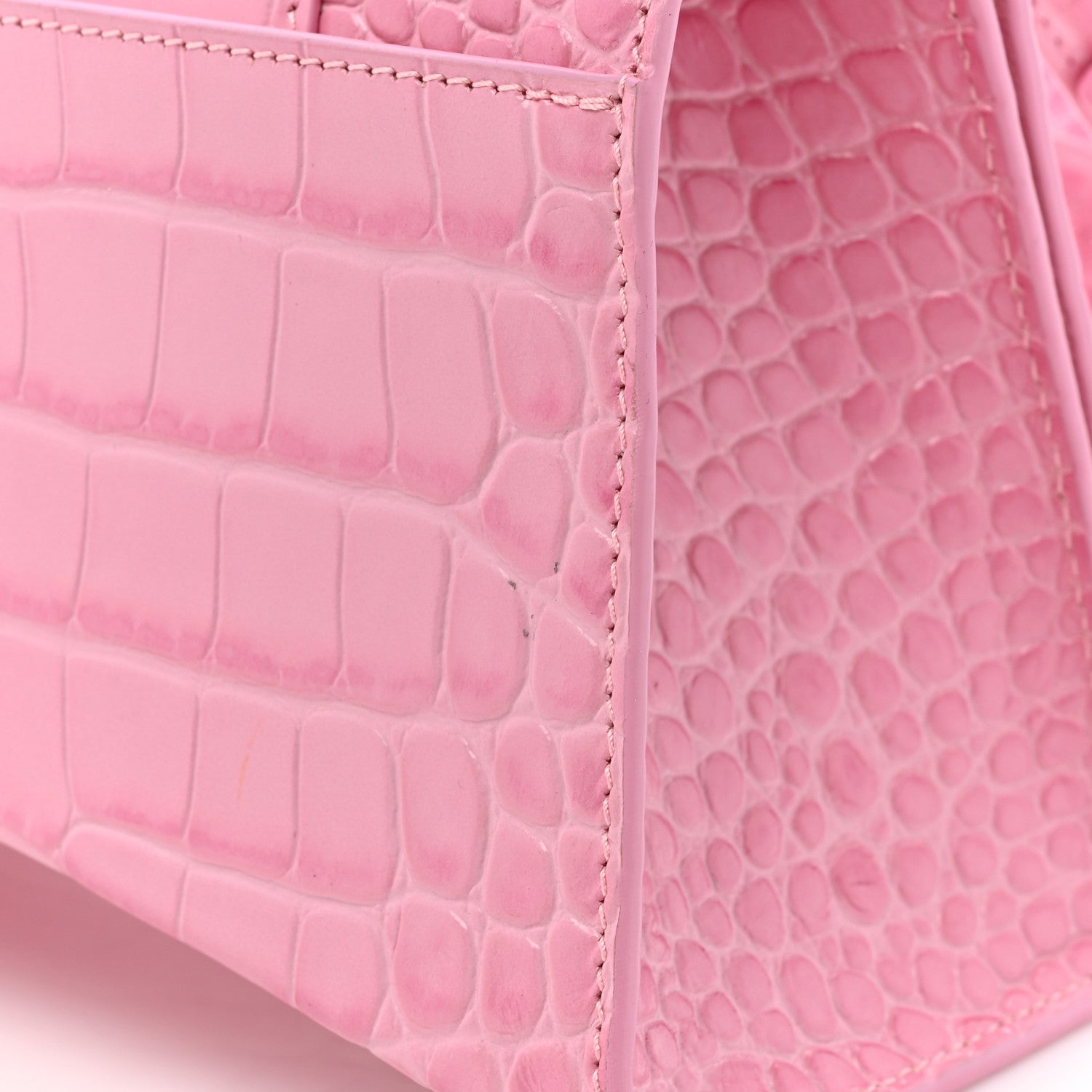 Balenciaga Shiny Calfskin Crocodile Embossed Small Hourglass Top Handle Bag Candy Pink 14 of 14