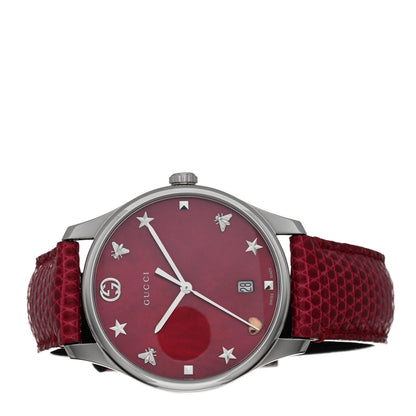 Gucci Stainless Steel Lizard Red Mother of Pearl 36mm G-Timeless Charm Quartz Watch 2 of 4