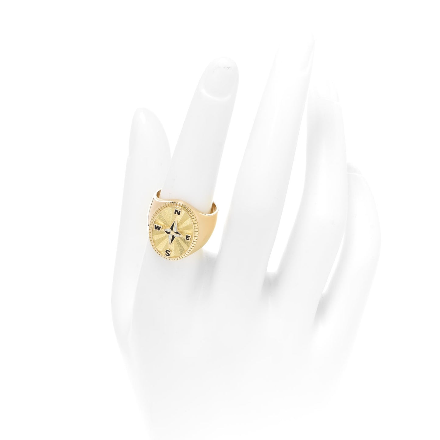 18K Yellow Gold Enamel Internal Compass Big Daddy Signet Ring 56 7.5