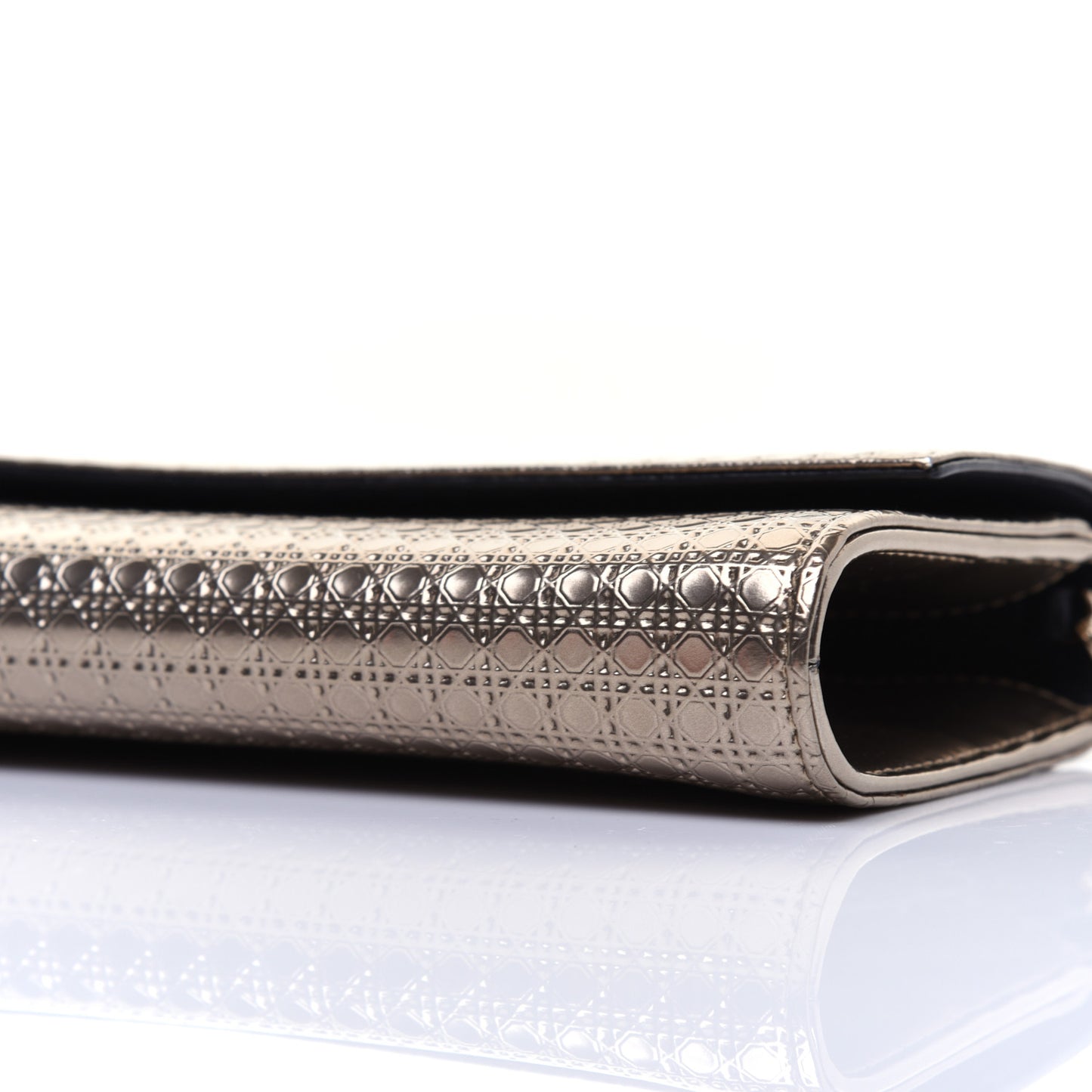 Metallic Patent Micro-Cannage Lady Dior Croisiere Chain Wallet Champagne