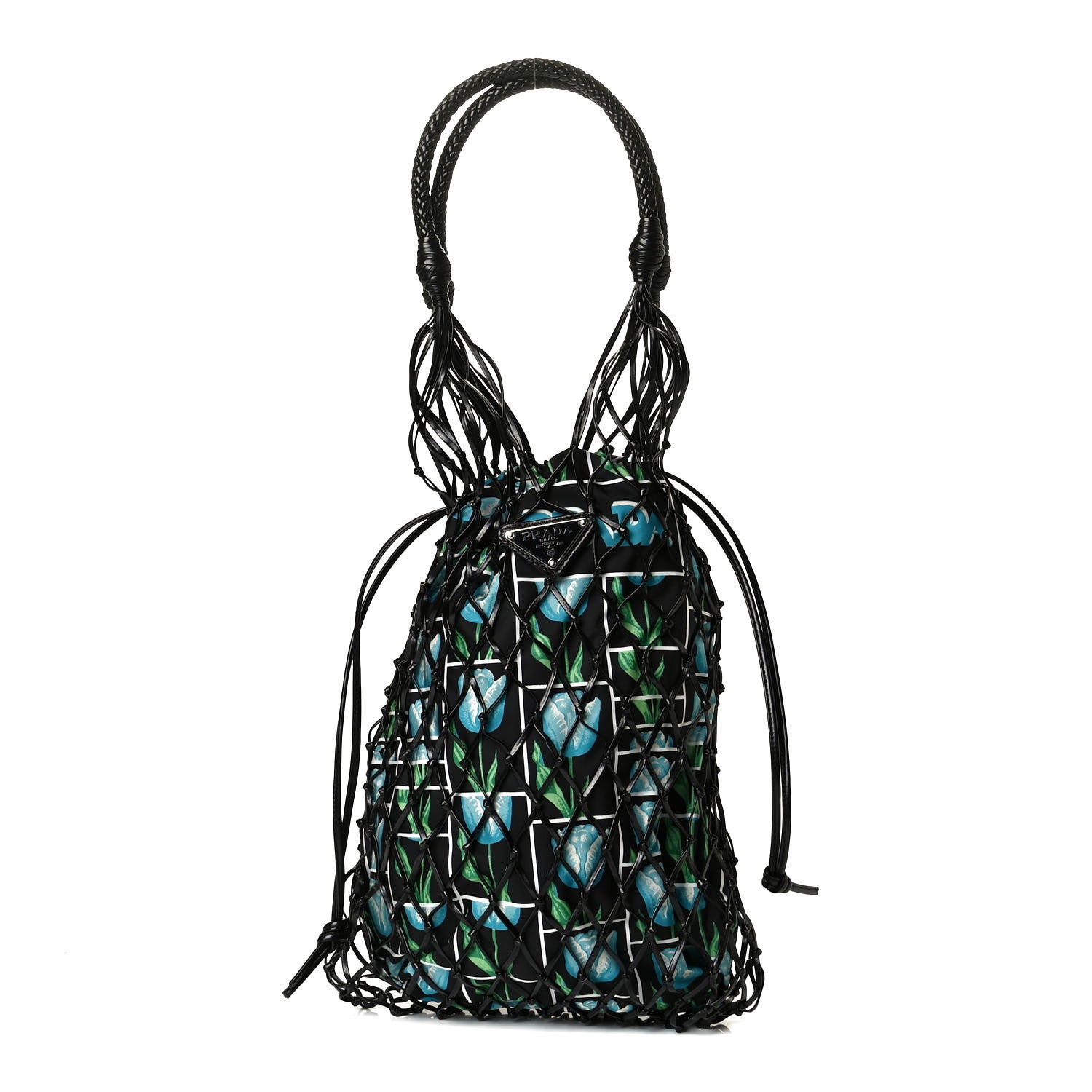 Prada Tessuto Nylon Floral Print Net Tote Black Multicolor 1 of 7