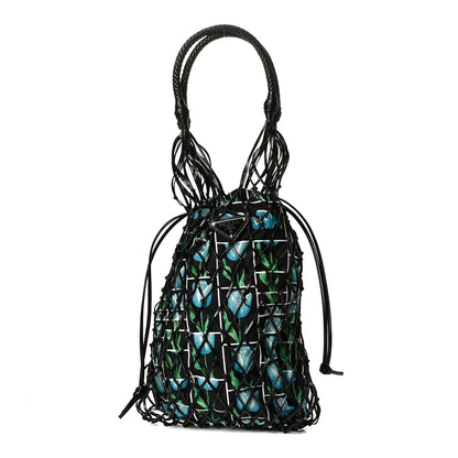 Prada Tessuto Nylon Floral Print Net Tote Black Multicolor 1 of 7
