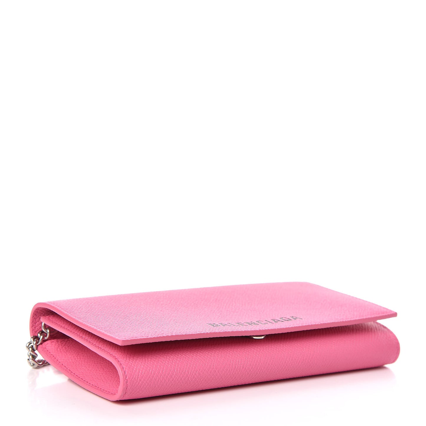Signature Grained Calfskin Logo Ville Wallet on Chain Bubble Gum Black