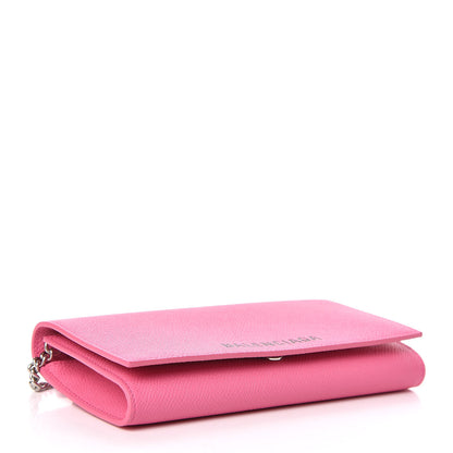 Balenciaga Signature Grained Calfskin Logo Ville Wallet on Chain Bubble Gum Black 4 of 12