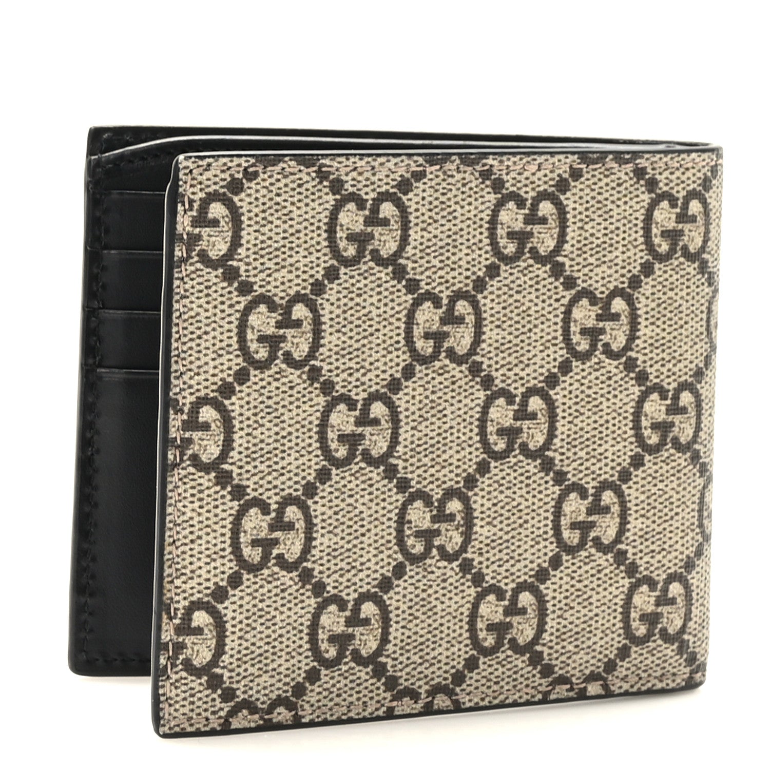 Gucci GG Supreme Monogram Selleria Calfskin Tiger Nice Bi-Fold Wallet Beige Ebony Multicolor Black 3 of 7