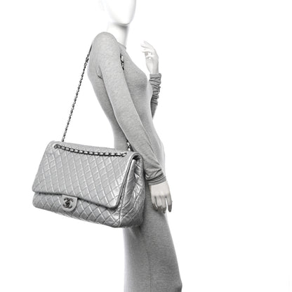 Chanel Metallic Calfskin Quilted XXL Travel Flap Bag Silver 2 of 9