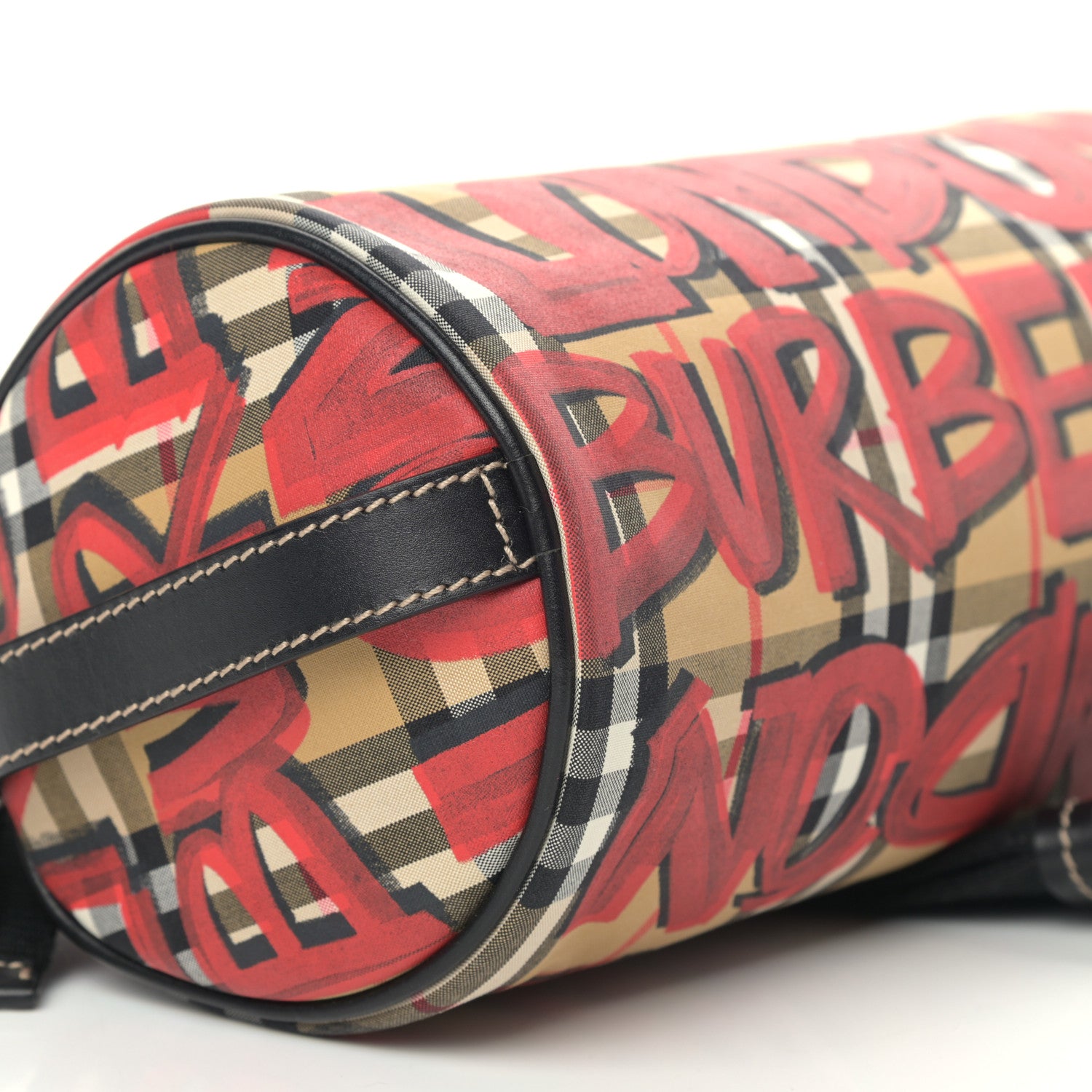 Burberry Haymarket Check Graffiti Print Barrel Bag Red 9 of 10