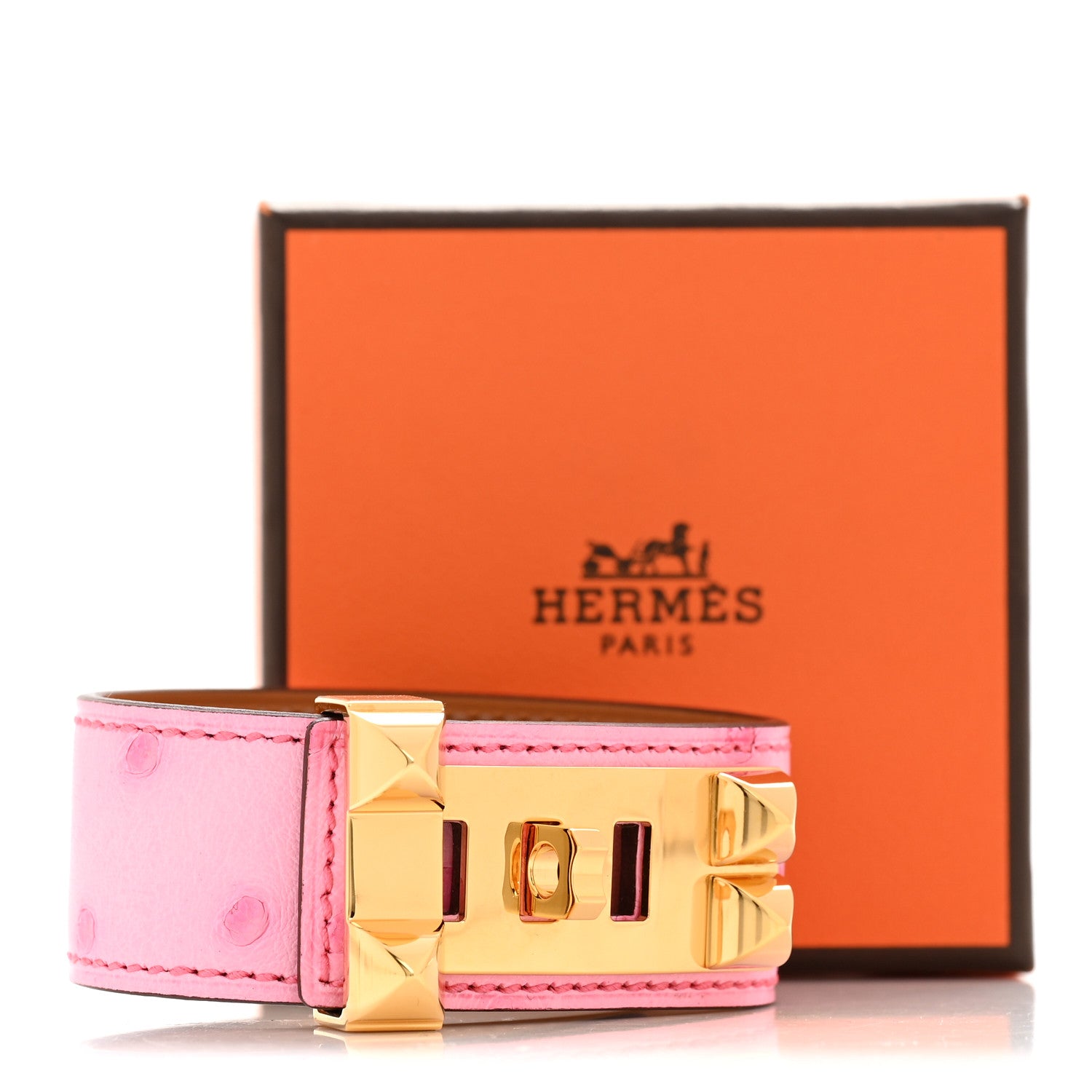 Hermes Boreal Ostrich Collier De Chien 24 CDC Bracelet T2 Rose Bubblegum 7 of 7
