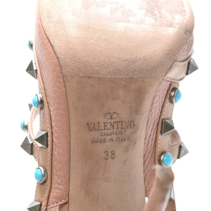Valentino Garavani Pebbled Calfskin Rockstud Rolling Ankle Strap 100mm Pumps 38 Soft Noisette 9 of 9