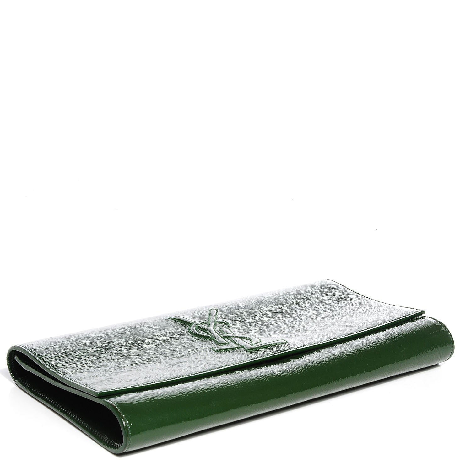 Saint Laurent Distressed Patent Large Belle De Jour Clutch Green 4 of 6