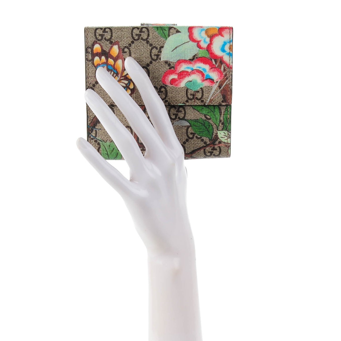 GG Supreme Monogram Tian French Flap Wallet Beige Multicolor Red