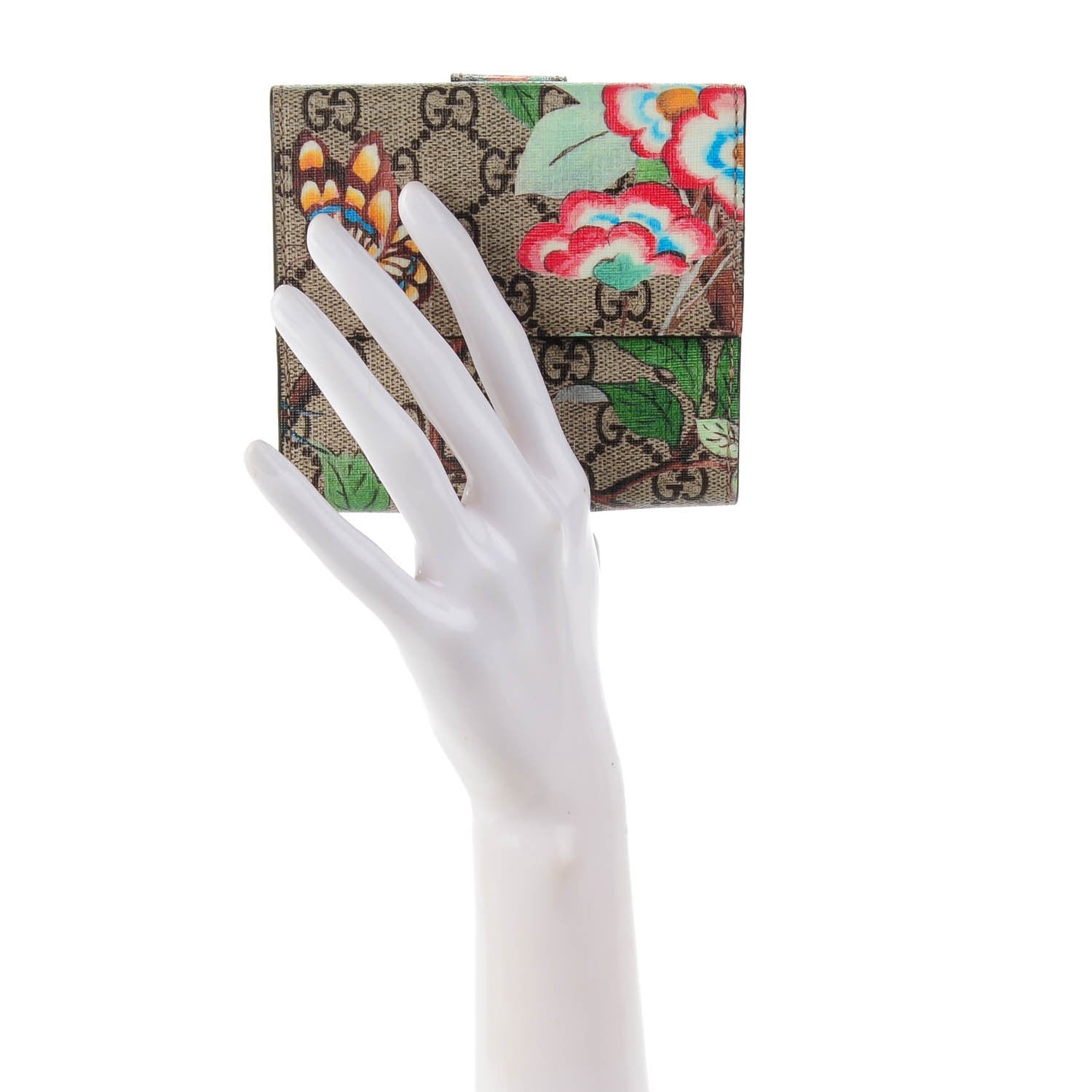 Gucci GG Supreme Monogram Tian French Flap Wallet Beige Multicolor Red 2 of 7