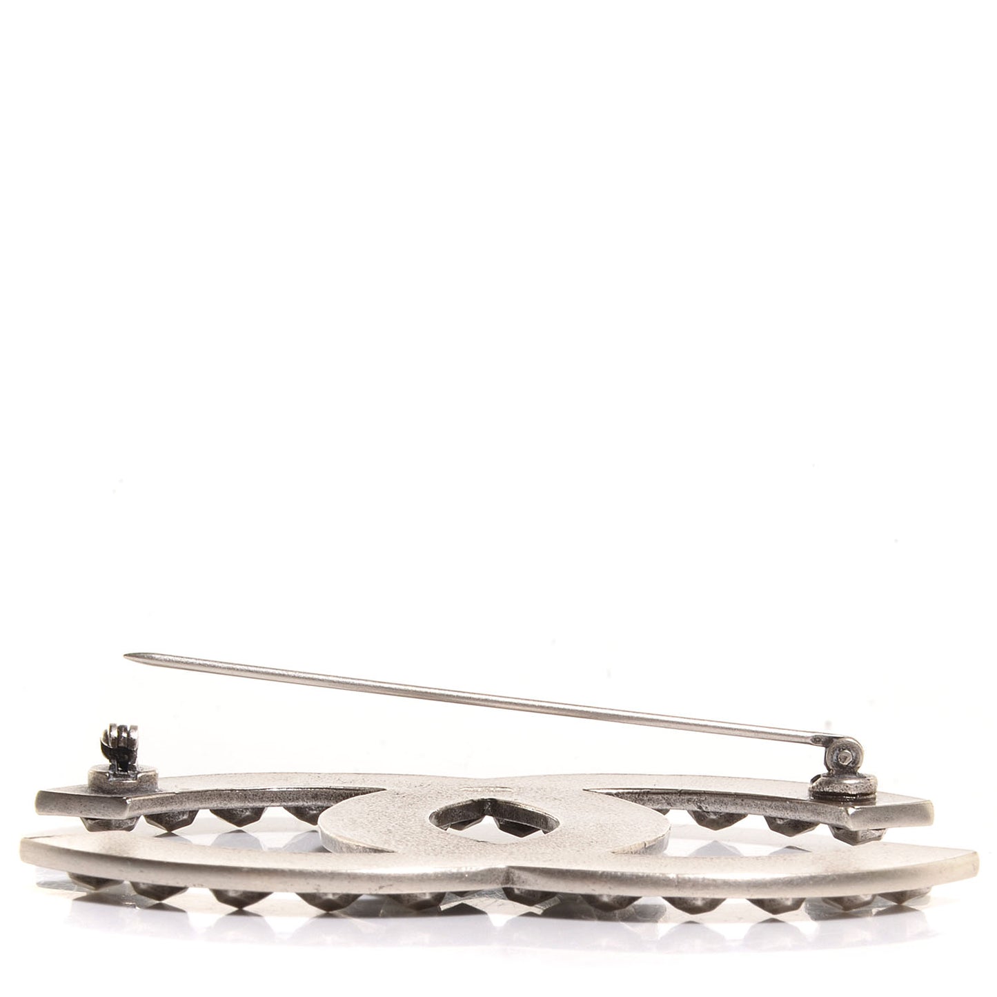 Studded Resin Large CC Pin Brooch Black