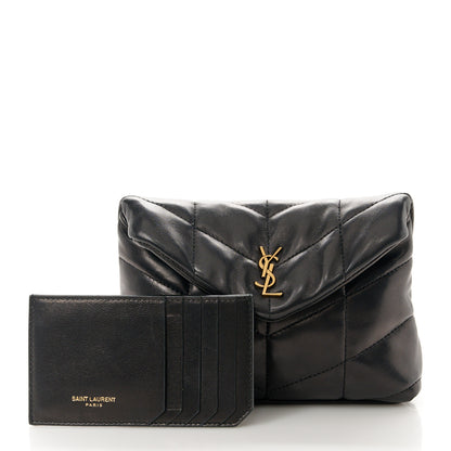 Saint Laurent Lambskin Monogram Loulou Puffer Pouch Clutch Black 3 of 15