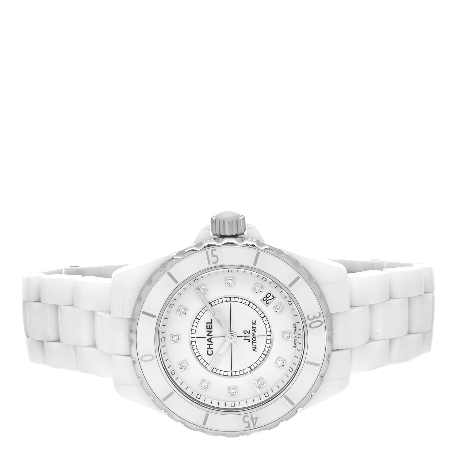 Chanel Stainless Steel Ceramic Diamond 38mm J12 Automatic Watch White 2 of 4