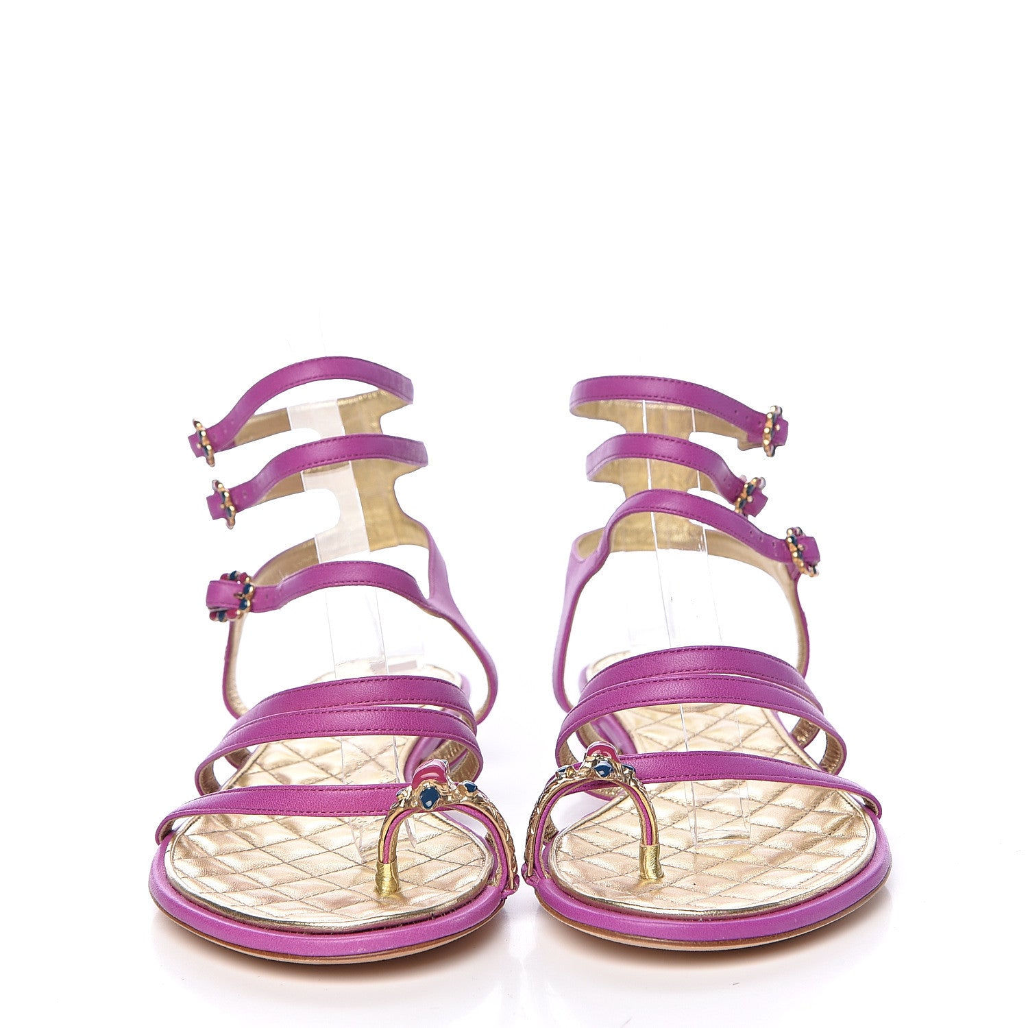 Chanel Lambskin Gripoix Flat Sandals 38 Purple 2 of 8