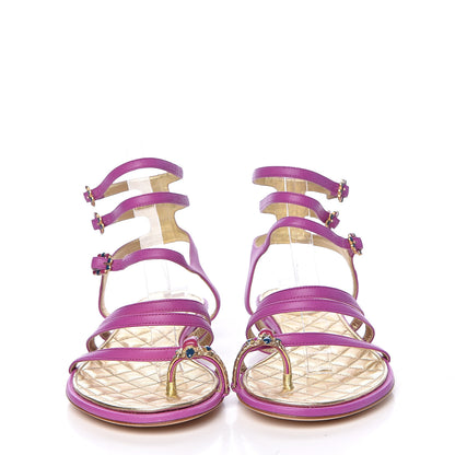 Chanel Lambskin Gripoix Flat Sandals 38 Purple 2 of 8