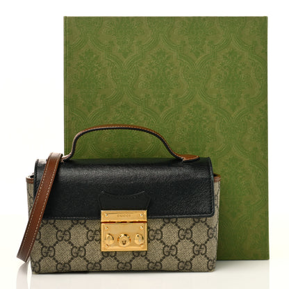 Gucci GG Supreme Monogram Calfskin Mini Padlock Top Handle Shoulder Bag Beige Black Cuir 12 of 12