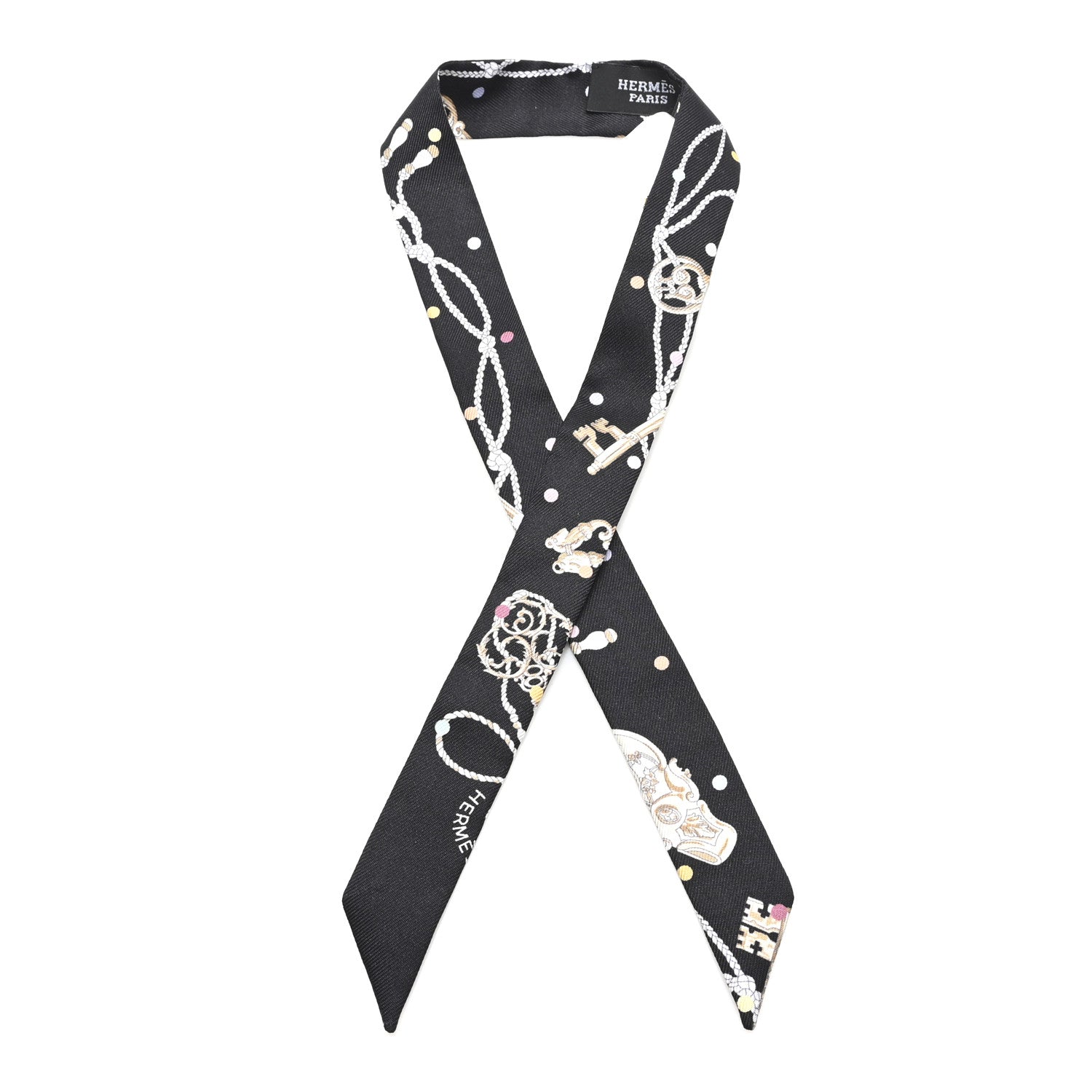 Hermes Silk Les Cles A Pois Doll Twilly Black Beige Rose Multicolor 1 of 3