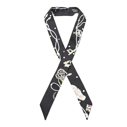 Hermes Silk Les Cles A Pois Doll Twilly Black Beige Rose Multicolor 1 of 3