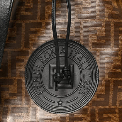 Fendi Glazed Fabric Vitello Grace F is Fendi FF 1974 Stamp Patch Grande Mon Tresor Bucket Bag Mogano Panna Black 10 of 12