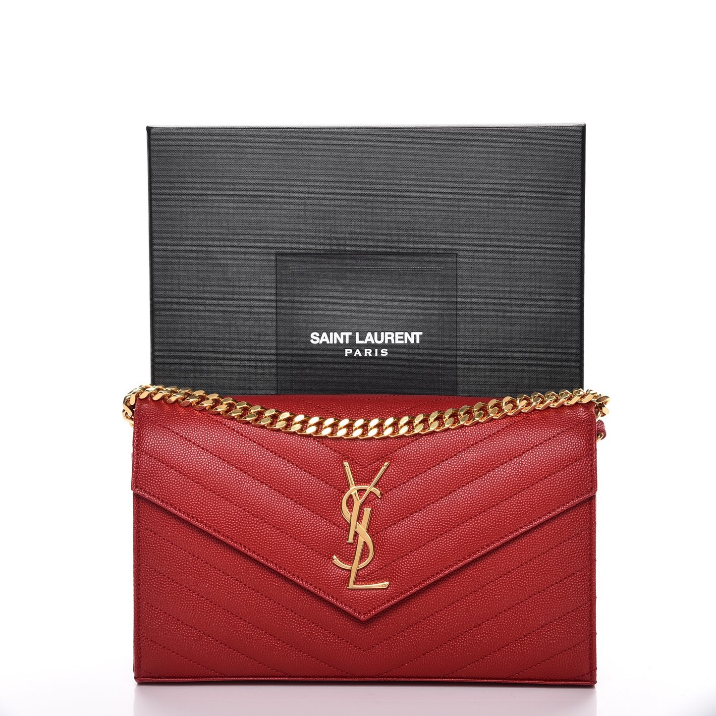 Grain De Poudre Matelasse Chevron Monogram Chain Wallet Red