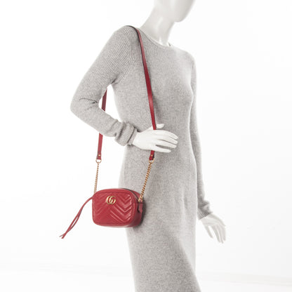 Gucci Calfskin Matelasse Mini GG Marmont Chain Shoulder Bag Hibiscus Red 2 of 7